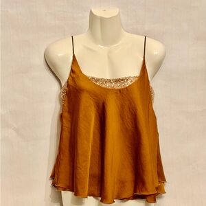Free People Satin Rust Cami with Sequin Trim